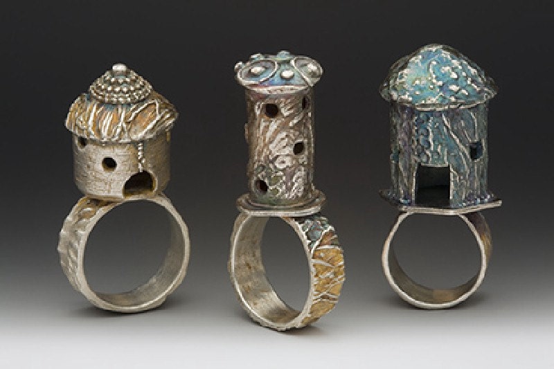 silver castle ring, artisan jewelry, eco friendly, hobbit house, hut, made in america