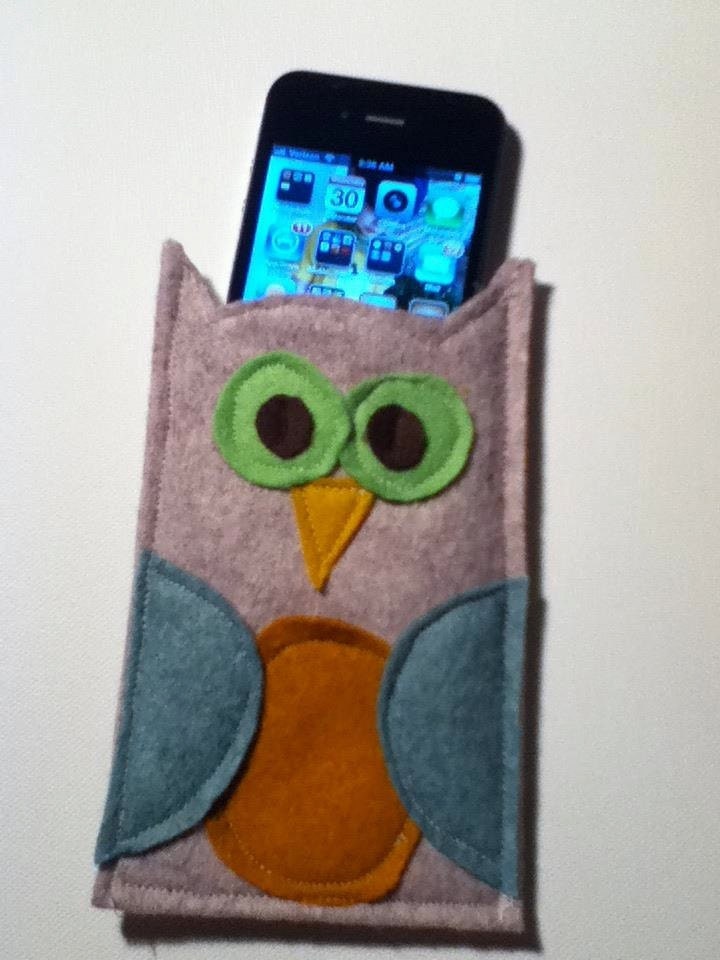 Owl phone ipod accessory case or wallet perfect stocking stuffer made with  Wool Felt