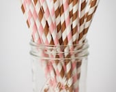 30 Paper Straws....Pink and Brown Mix Set  with FREE DIY Blank Flags, Retro