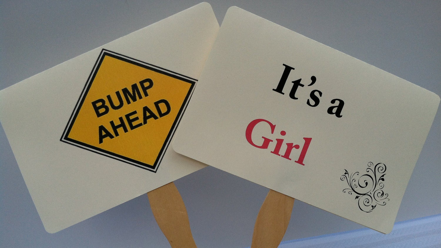 Pregnancy Baby Announcement Gender Reveal Photo Prop Set Double Sided BUMP AHEAD set
