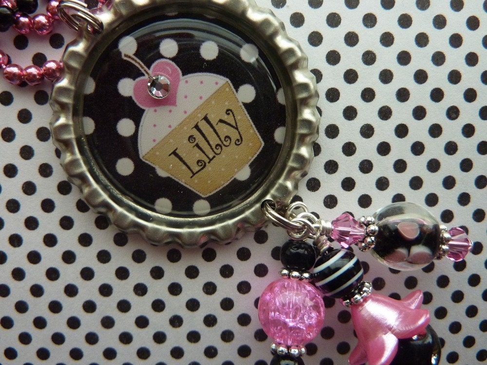 Cupcake PERSONALIZED Posh Cupcake Bottle Cap Pendant Necklace/Zipper Pull