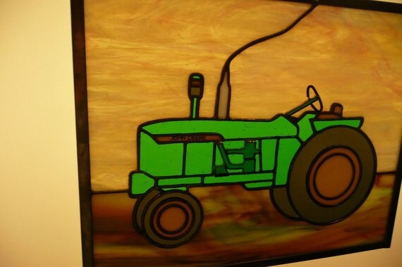 Items similar to stained glass john deere tractor on Etsy