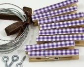 Clothesline Kit. Purple Gingham Clothespins and Hanging Wire