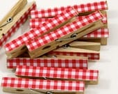 Clothespins.  Set of Ten.  Red Gingham - ThePaperedCrown
