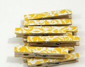 Clothespins.  Set of Ten. Yellow Damask