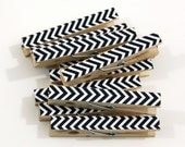 Clothespins.  Set of Ten. Black and White Chevron.