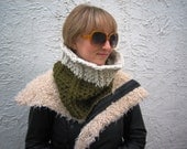 Crochet Chunky Two-Tone Neckwarmer in Olive n Oatmeal- SALE