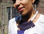 Fringe Jersey Necklace with Gold Studs in Navy on White