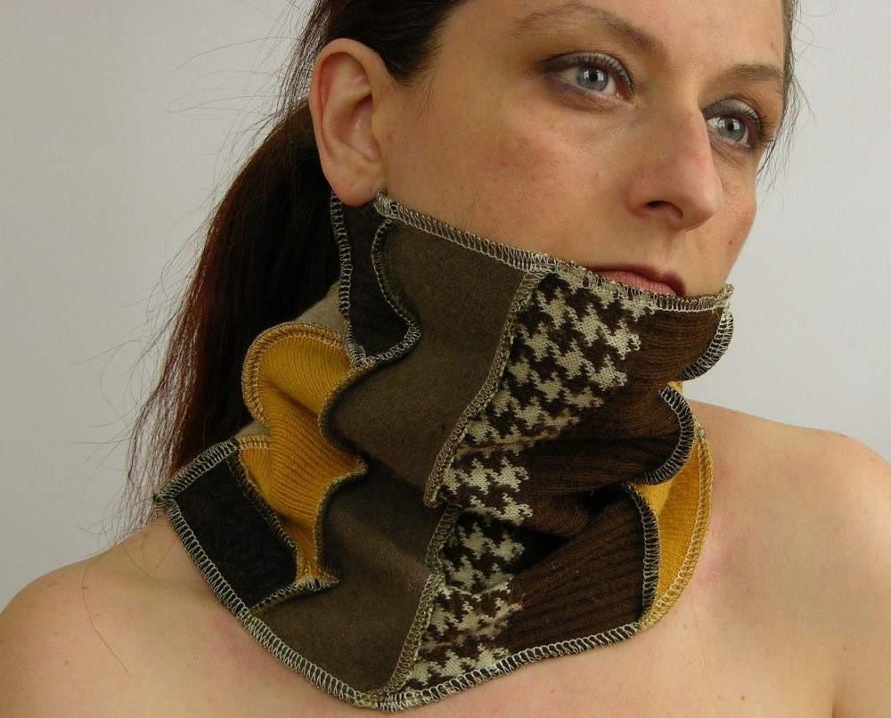 neck warmer eco friendly cowl tube scarf recycled wool repurposed yellow beige fall autumn brown tagt team curationnation