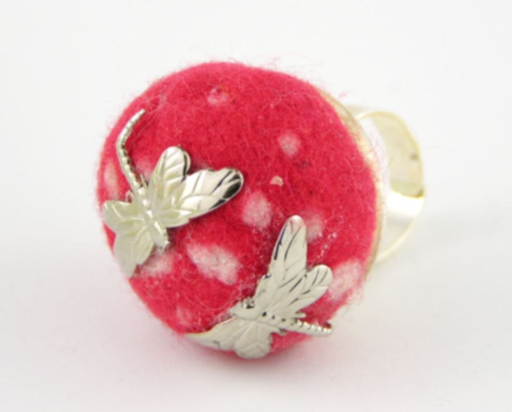 ring dragonflies on a toadstool felt and metal free shipping woodland fairy tale autumn fall harvest tagt team curationnation