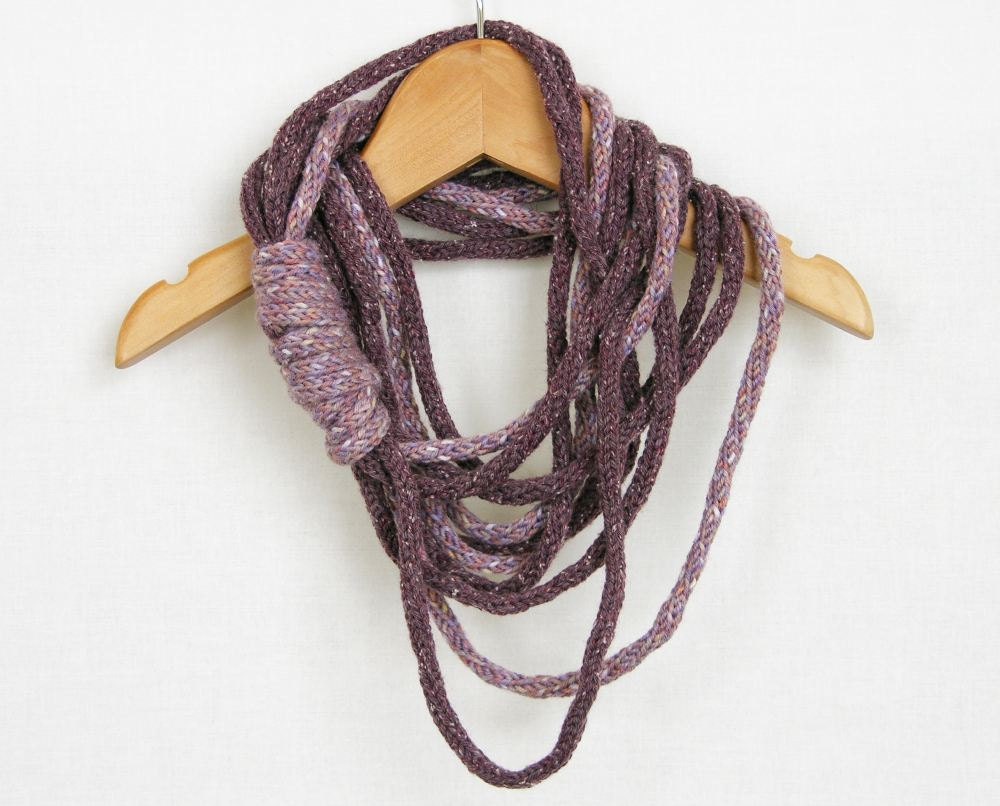 Scarf necklace loops infinity scarf neck wrap neck warmer tricot cords scarf knit necklace purple blend curationnation