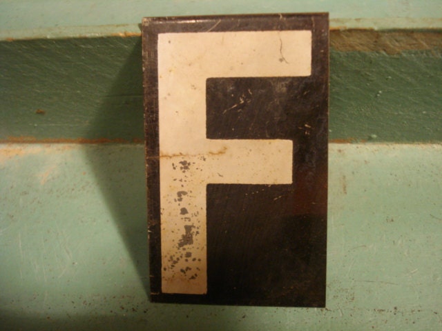 Vintage Hanging Tin Sign Letter F