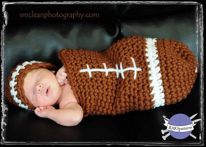 Crochet Pattern FOOTBALL Baby Cocoon and Hat Set Photography Prop