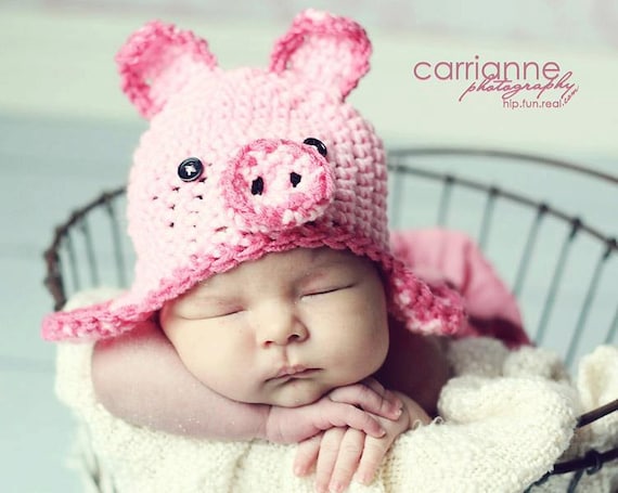 Pig Hat CROCHET PATTERN (All sizes included) Instant Download