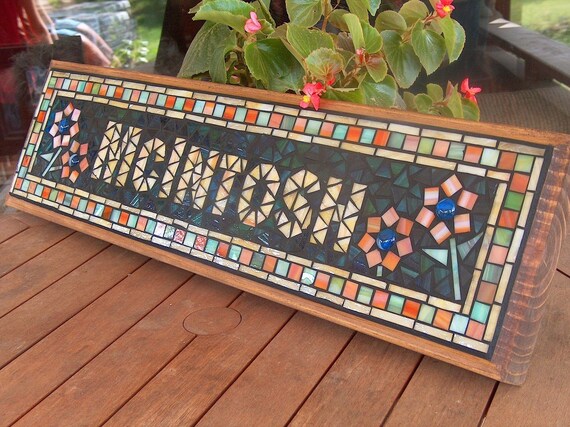 Custom Mosaic Sign / Plaque Name or Address House by BeadedGlass
