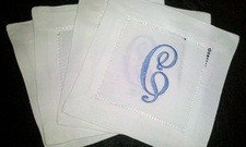 Personalized / Embroidered / Monogrammed / Set of Four Linen Cocktail Napkins / Monogrammed in the Victor Font