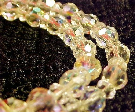 Vintage AB Crystal Bracelet, Double Strand Aurora Borealis