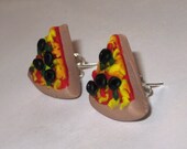 Veggie Pizza Stud Earrings - Polymer Clay Food Jewelry - Handmade - Unique - Gifts Under 10, 15, 20, 25