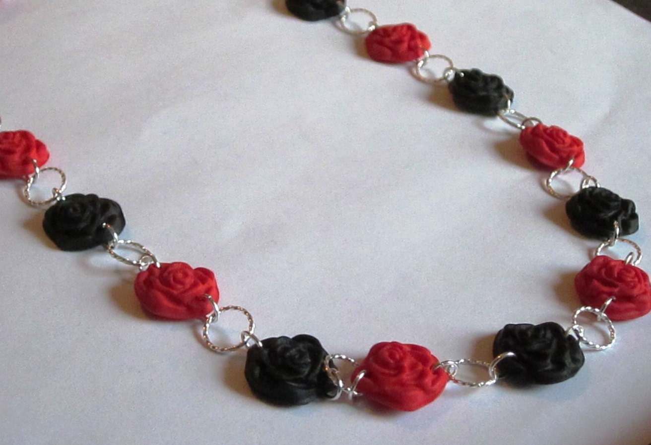 Any Color Rose Link Necklace - Polymer Clay Flower Jewelry - Handmade - Unique - Gifts Under 20, 25, 30, 50