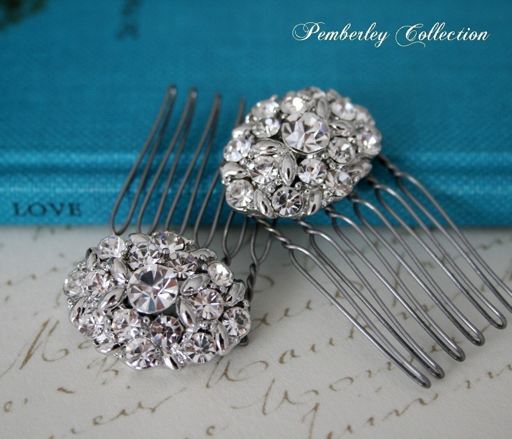 Rhinestone Hair Combs, Pair, Bridal Hair Combs