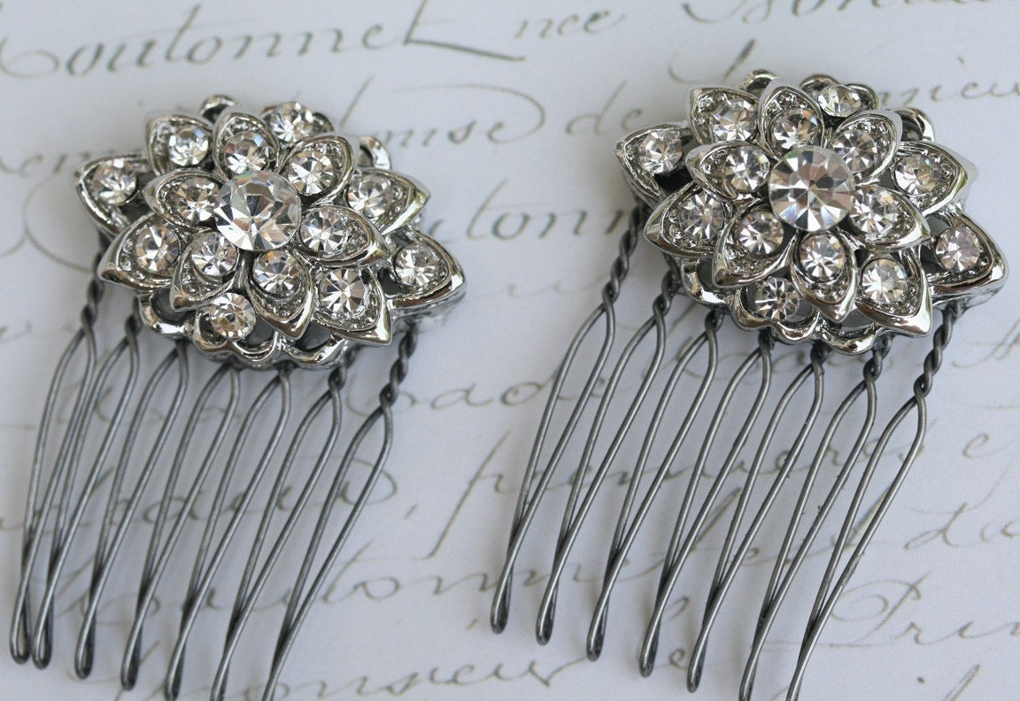 Rhinestone Hair Combs, Pair, Bridal Hair Comb