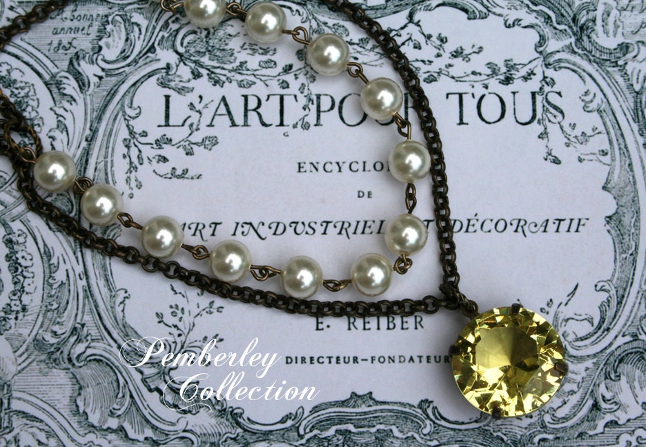 Citrine Necklace, Estate Style, Vintage Style, Swarovski Pearl