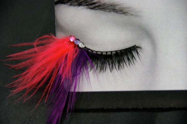 Electric Neon Pink and Purple False Feather Eyelashes Party Costume Makeup