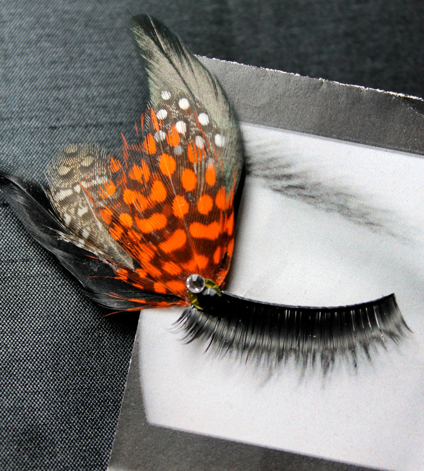 Orange, White & Black Monarch Butterfly Wing Feather False Eyelashes