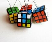 Snag Free Stitch Markers - Set of 4 Hand-Painted Rubik's Cubes (fun 80's geekery)