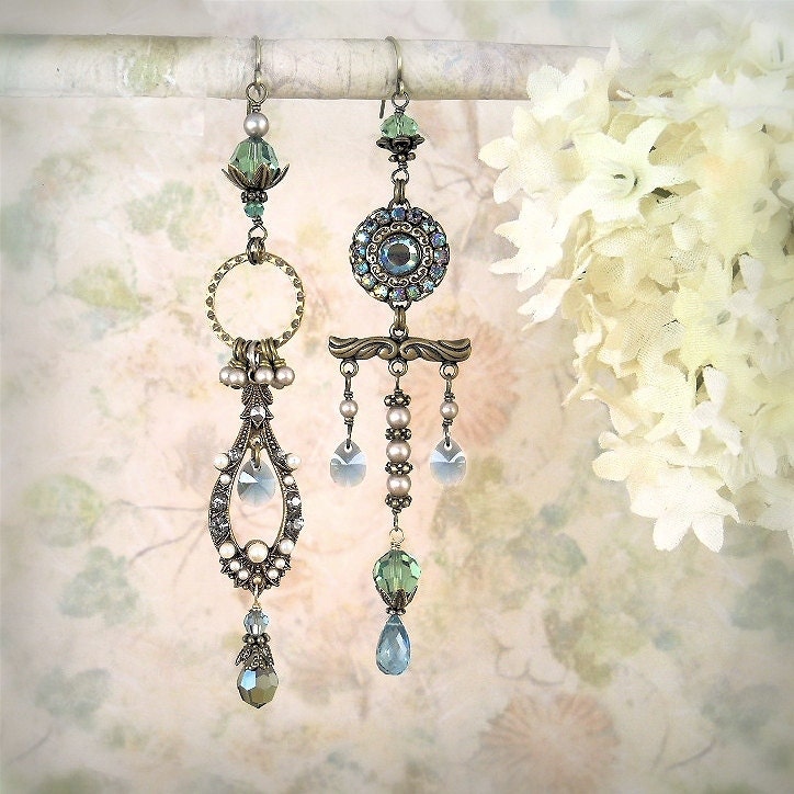 Wings of Desire - London Blue Topaz, Asymmetric Mismatch Earrings, Boho Bohemian Denim Blue, Ocean Beach Mermaid, Bridal, Artistic, Unique