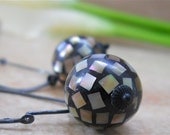 Faceted ABALONE BALLS Colorful Earrings on Oxidized Sterling Silver Hoops, Fashion Accessory