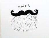 Illustrated Amor Moustache Digital print, wall art A4 210mm x 297mm