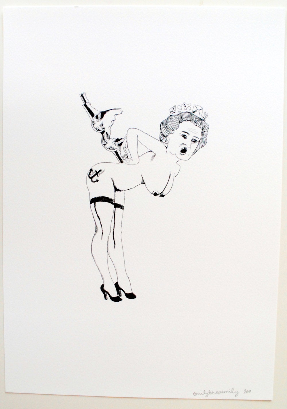 Illustrated Pin Up Queen Digital print, wall art A4 210mm x 297mm