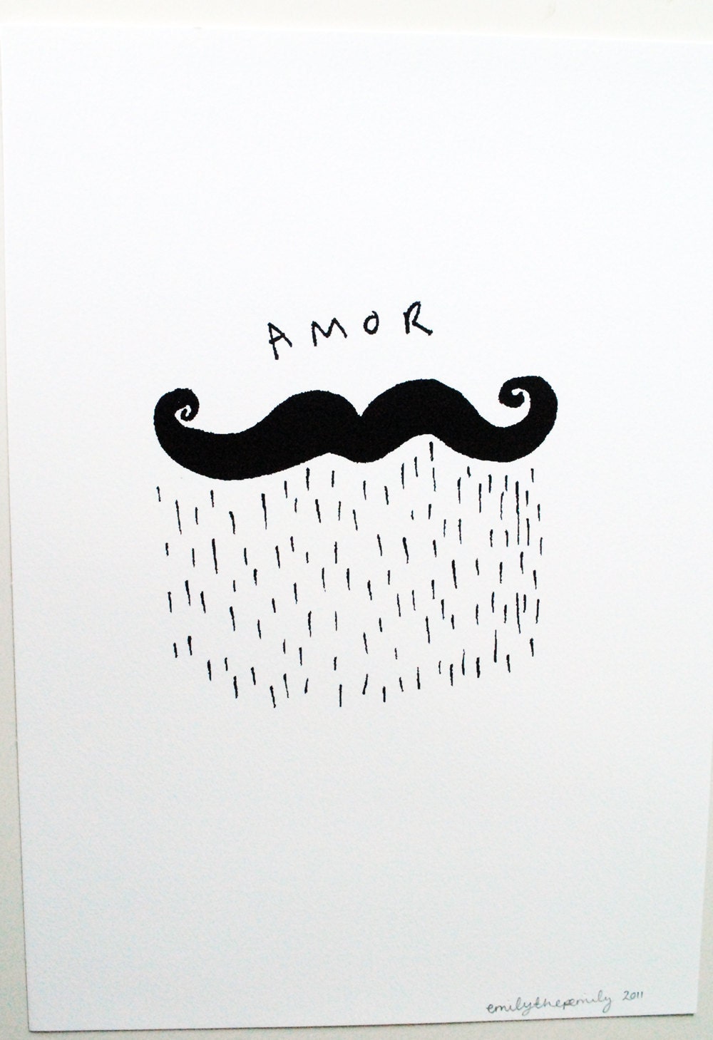 Illustrated Amor Moustache Digital print, wall art A4 210mm x 297mm