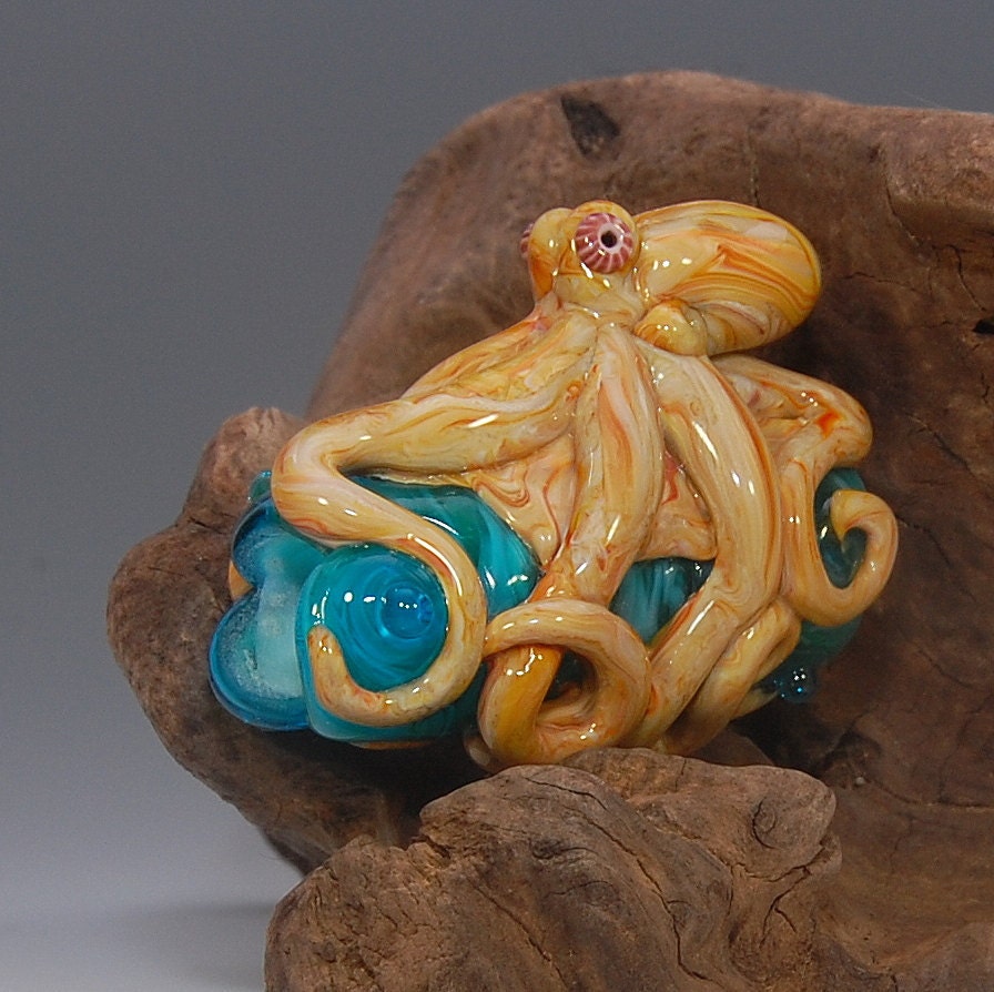 Large-Hole Golden Octopus Lampwork Dread Bead- SRA
