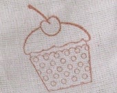 6 muslin drawstring bags with cupcake stamped on them  3x5 bags