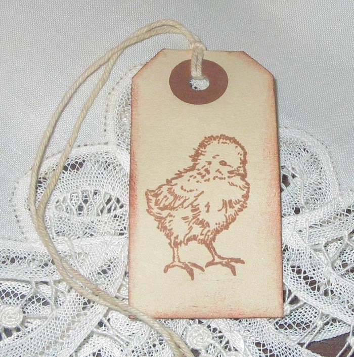 12 small gift tags with adorable baby chick manila hang tag