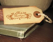 12 small vintage looking Thank You manila hang tags