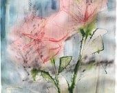 original watercolor spring rain floral painting abstract large green pink blue