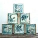 snowflake painting, watercolor and encaustic- holiday decor, abstract, blue white cream on wood