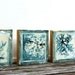 snowflake painting, watercolor and encaustic- holiday decor, abstract, blue white cream on wood