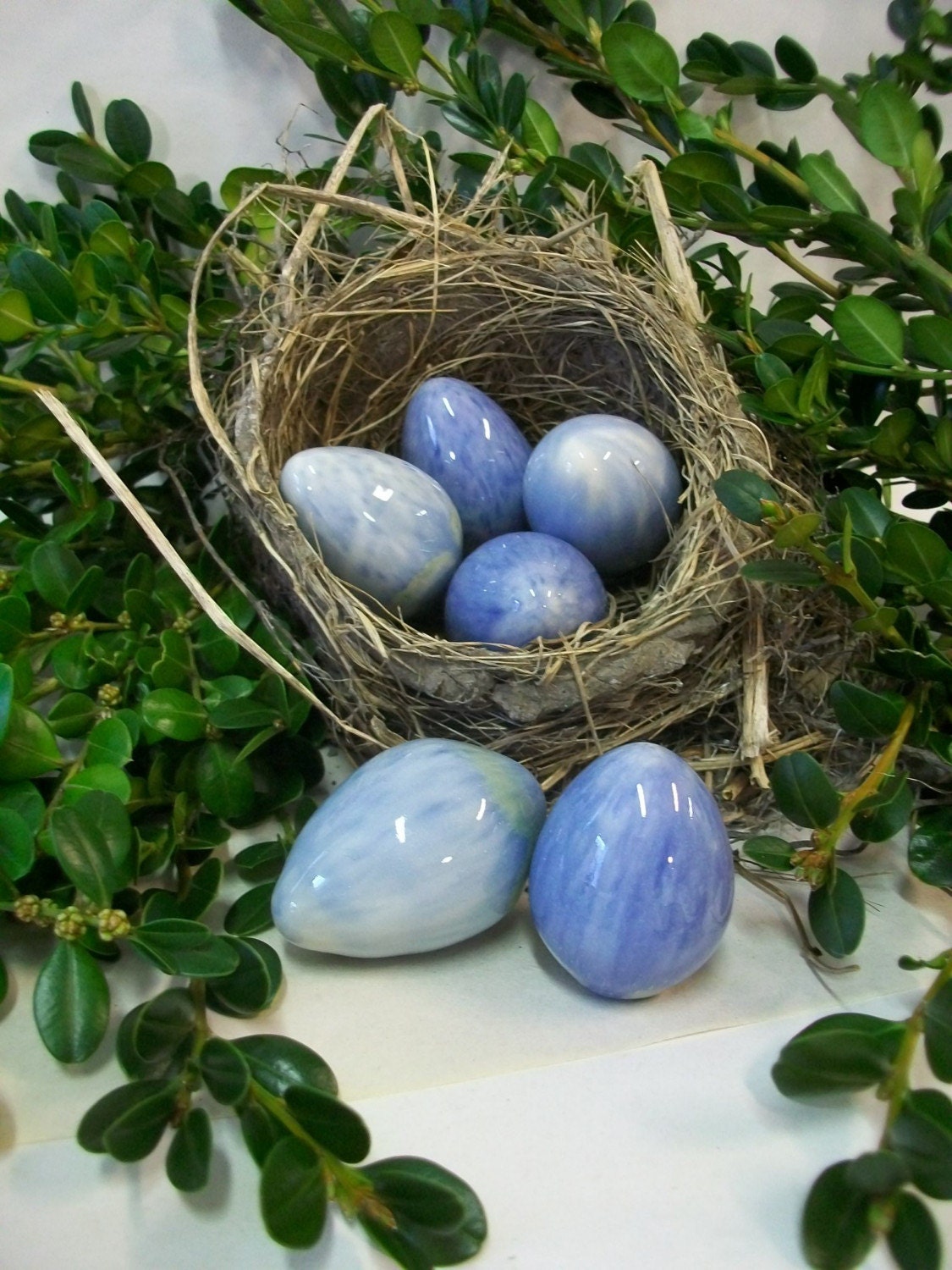 Easter Eggs - Handmade Porcelain Easter Eggs - Set of 6 Blue Speckled - SuzannesPotteryFarm