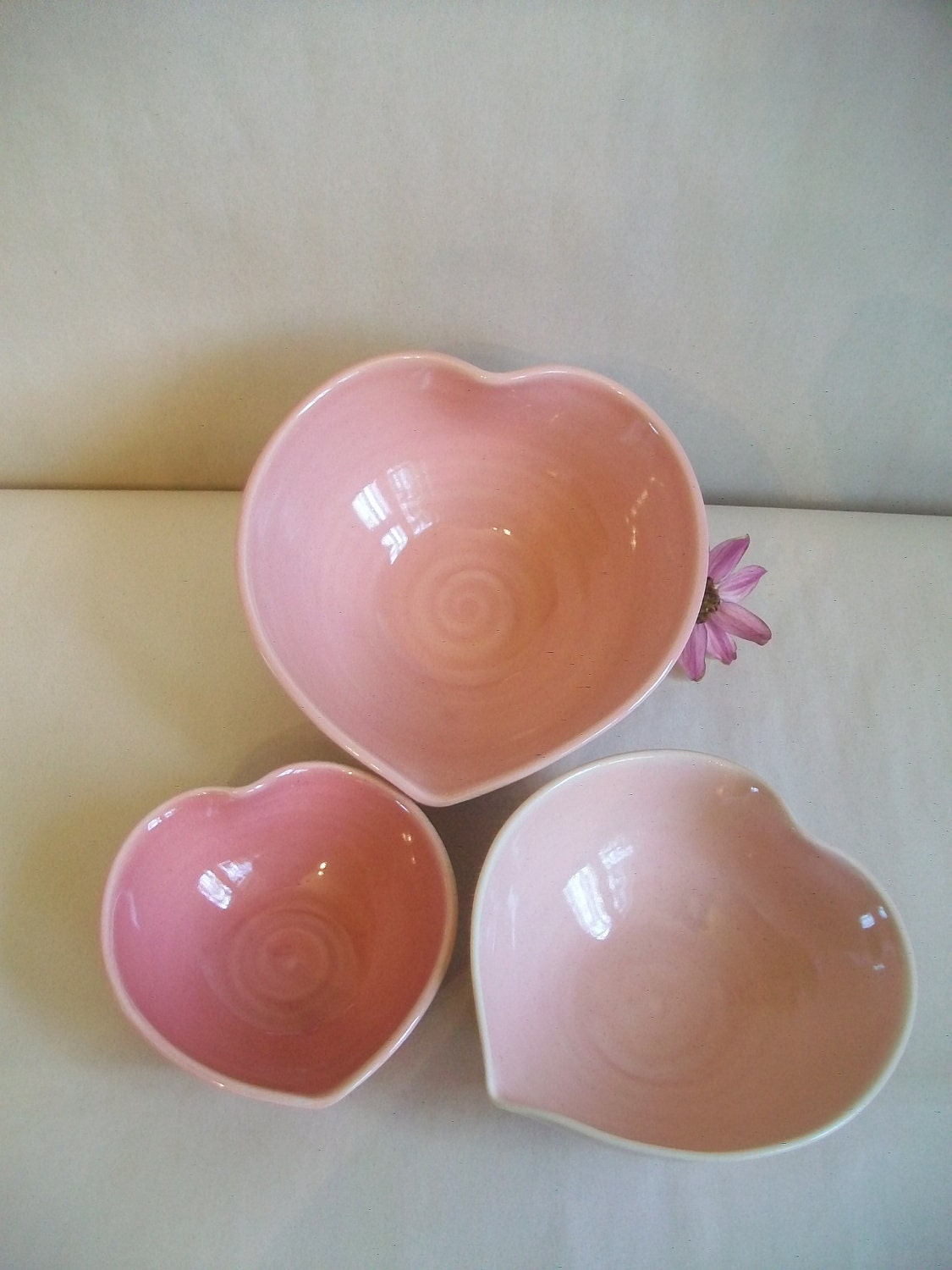 Nesting Heart Bowls - Set of 3, Handmade, Shades of Pink - Ready to Ship - Actual Set -A-9