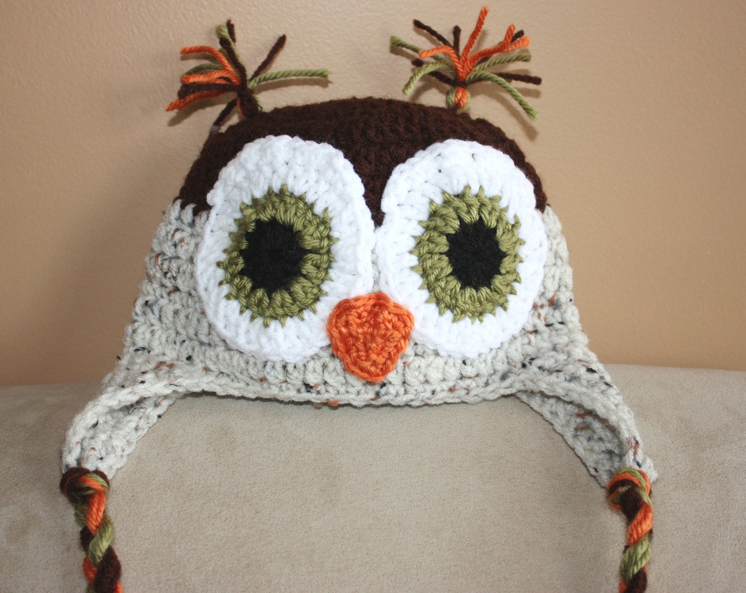 Crochet PATTERN - Owl Ear Flap Hat -  Instant download