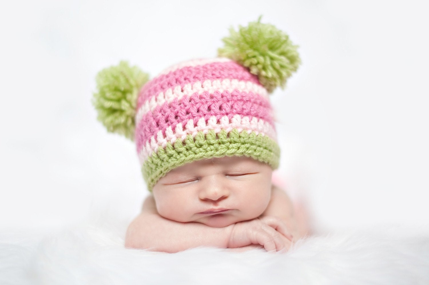 Crochet PATTERN - Double Pom Pom Beanie Hat - Instant download