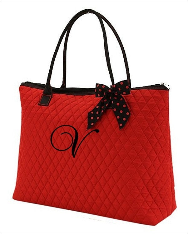 Personalized Quilted Large Tote Bag - Red and Black