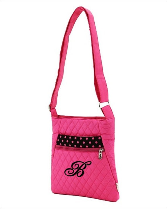 Personalized Quilted Hipster Messenger Bag - Hot Pink and Black