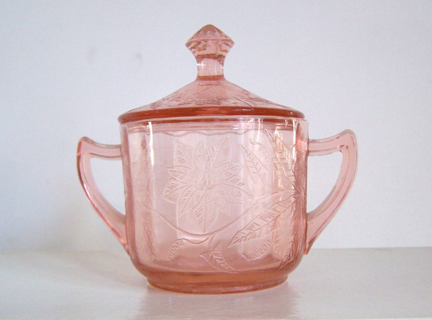 Vintage Antique PINK GLASS Sugar Bowl CANDY DISH by OneGreatPlace