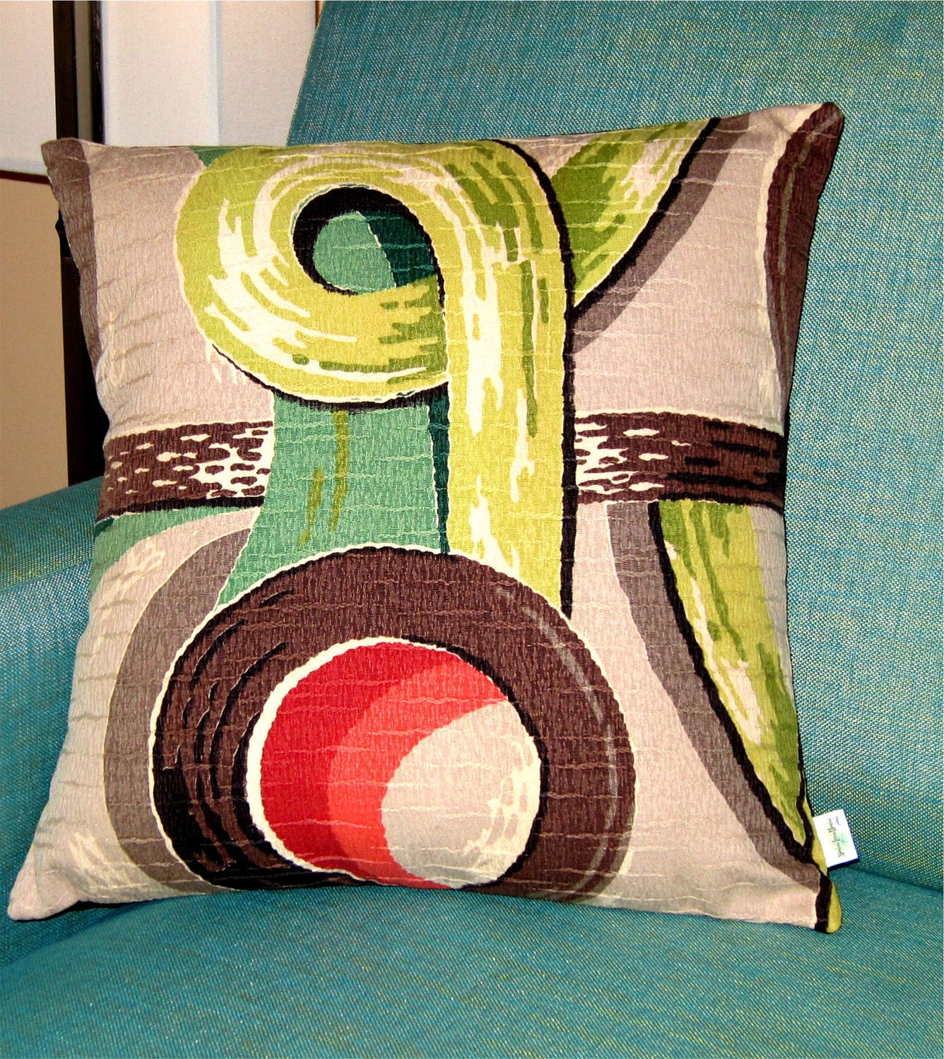 Mad Men Modern Barkcloth Retro Pillow Cover -- Large Loops - Throw Pillow -- For 18" x 18" insert