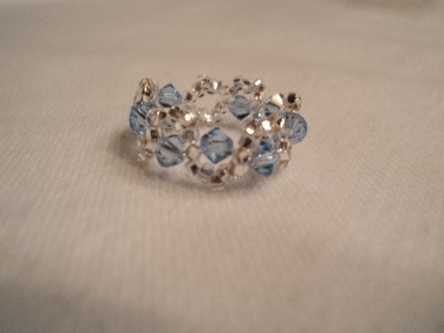 Light sapphire wave swarovski crystal ring
